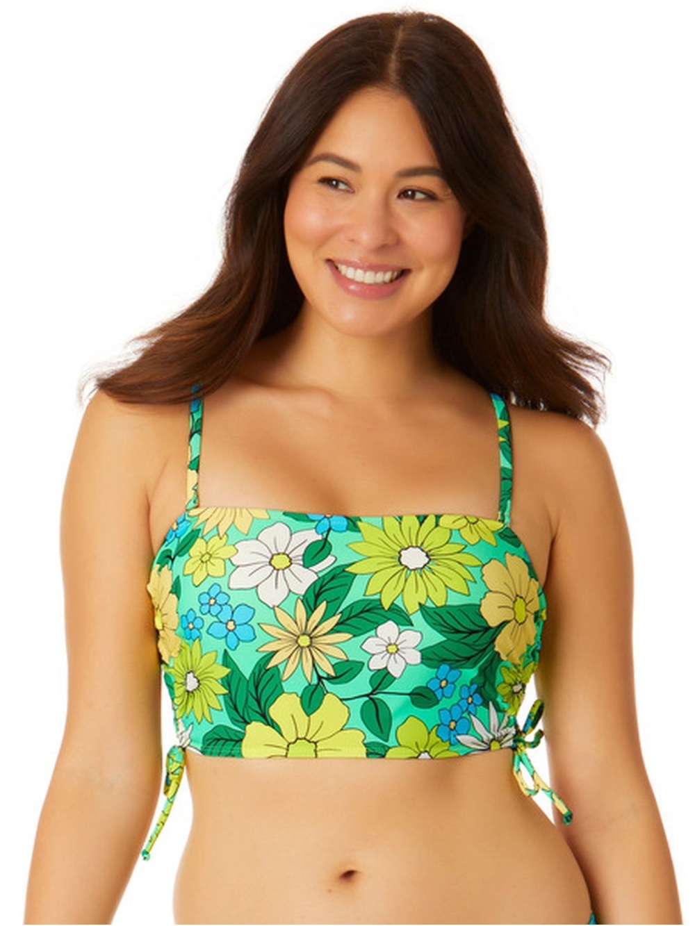 No Boundaries Lime Green Floral Bandeau Bikini Top